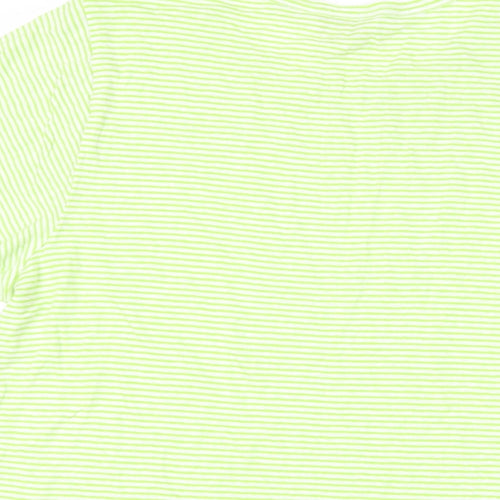 Marks and Spencer Womens Green Striped Cotton Basic T-Shirt Size 16 Crew Neck