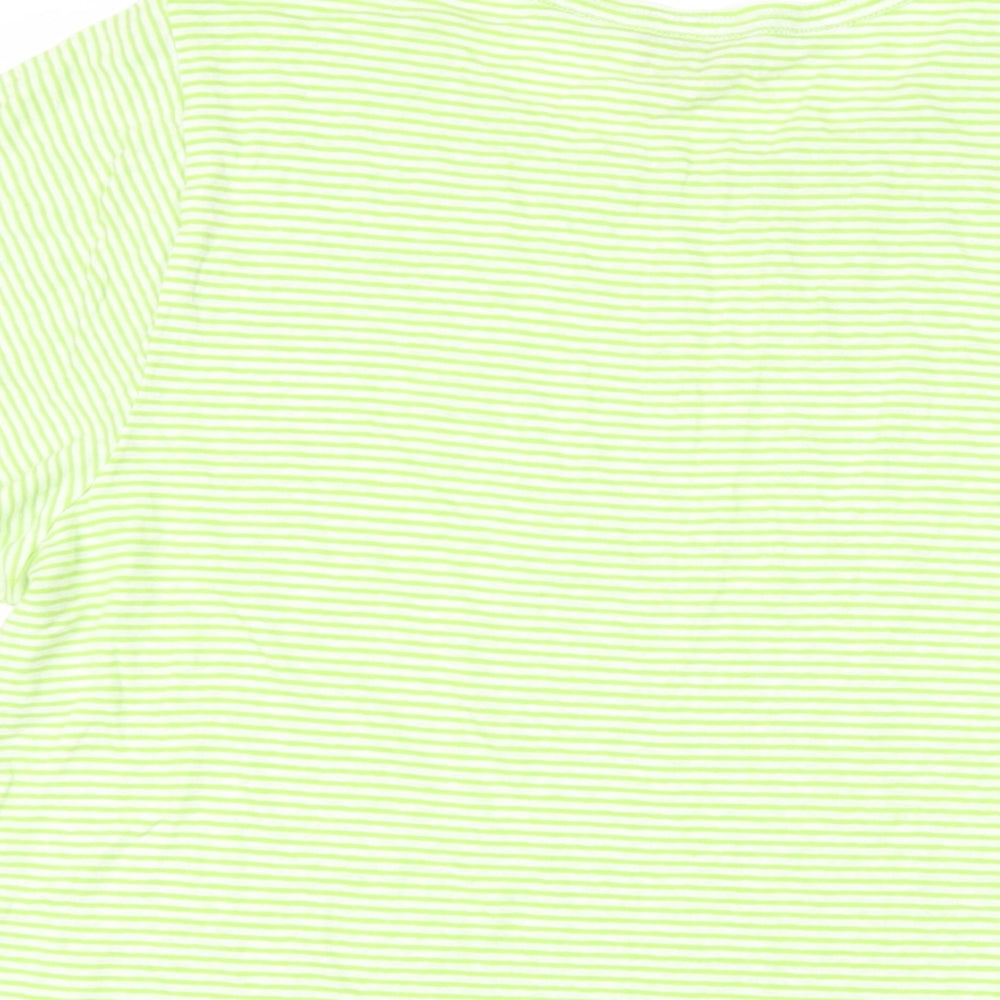 Marks and Spencer Womens Green Striped Cotton Basic T-Shirt Size 16 Crew Neck