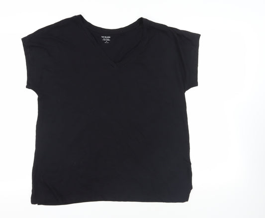 Marks and Spencer Womens Black Cotton Basic T-Shirt Size 14 V-Neck