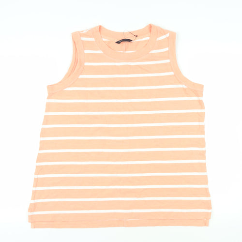 Marks and Spencer Womens Pink Striped Cotton Basic Tank Size 16 Round Neck