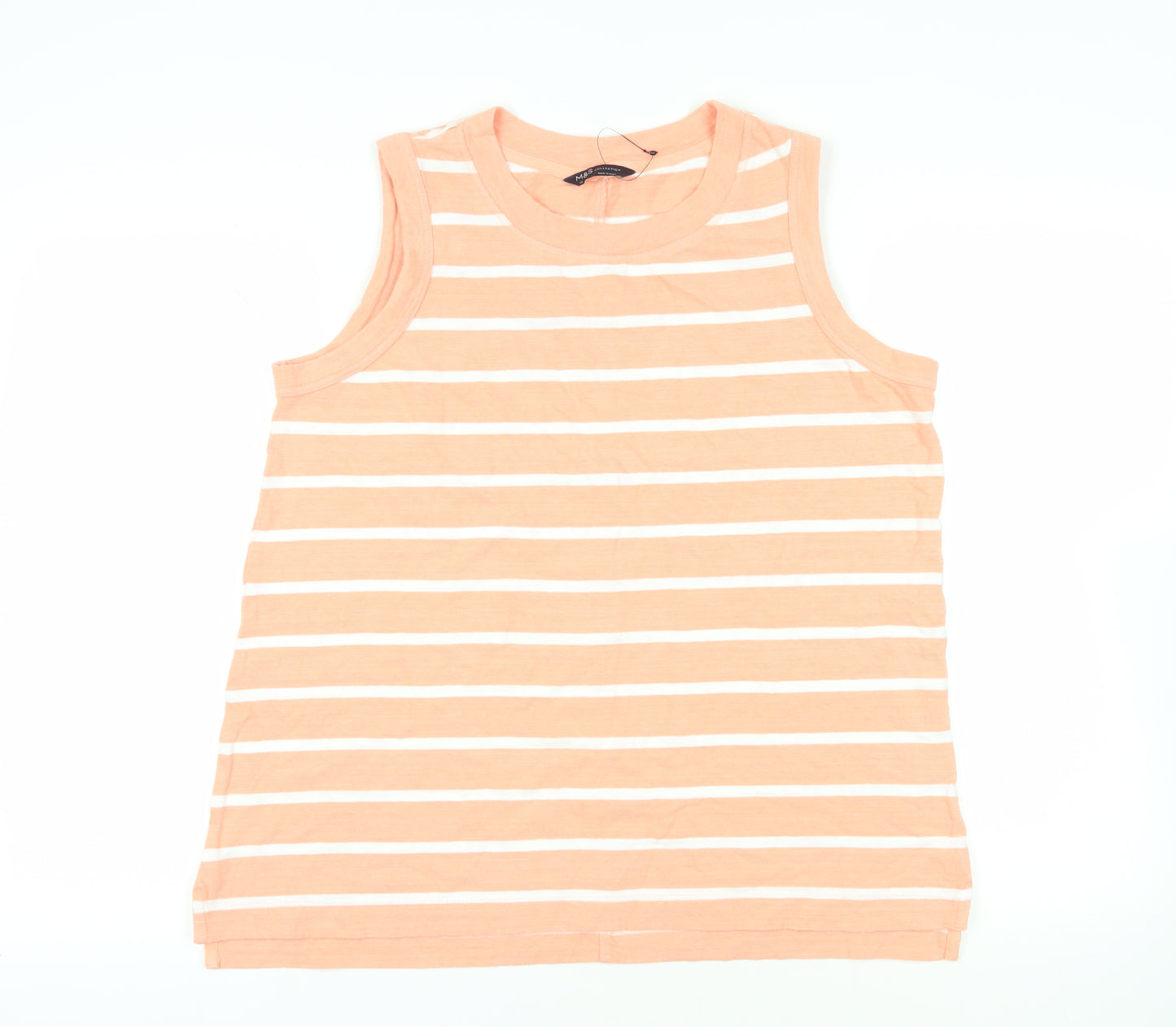 Marks and Spencer Womens Pink Striped Cotton Basic Tank Size 16 Round Neck