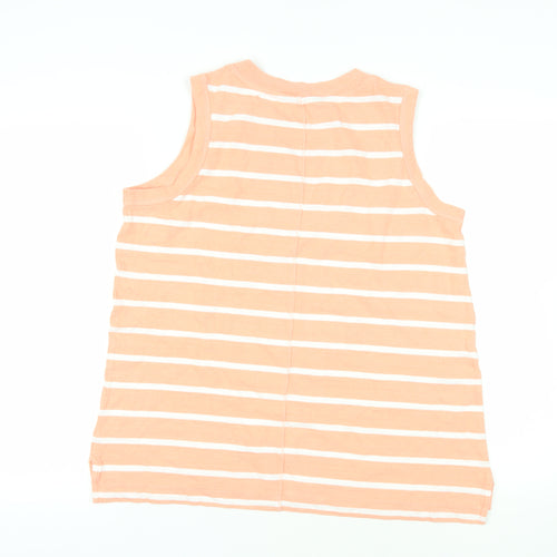 Marks and Spencer Womens Pink Striped Cotton Basic Tank Size 16 Round Neck