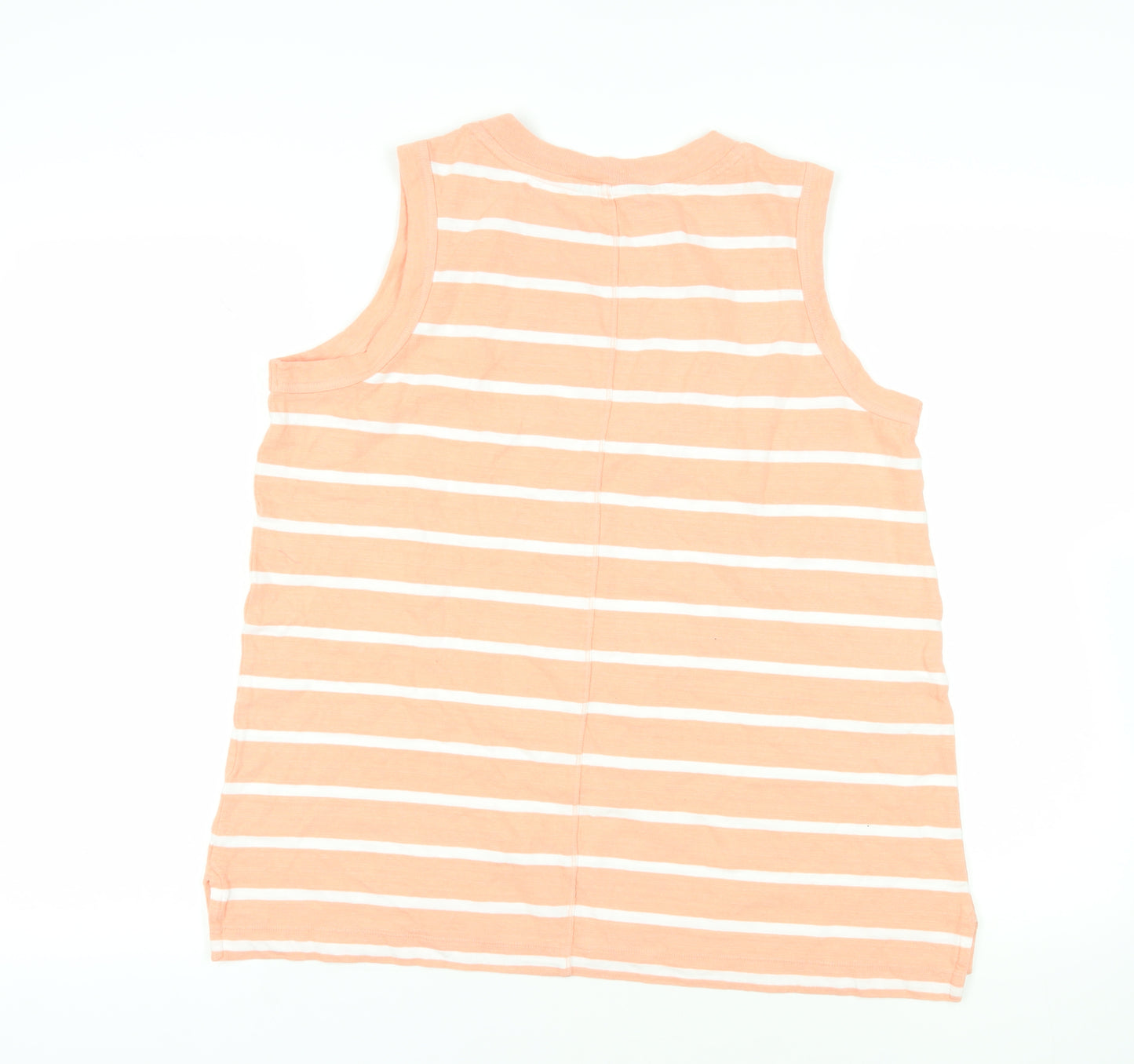 Marks and Spencer Womens Pink Striped Cotton Basic Tank Size 16 Round Neck