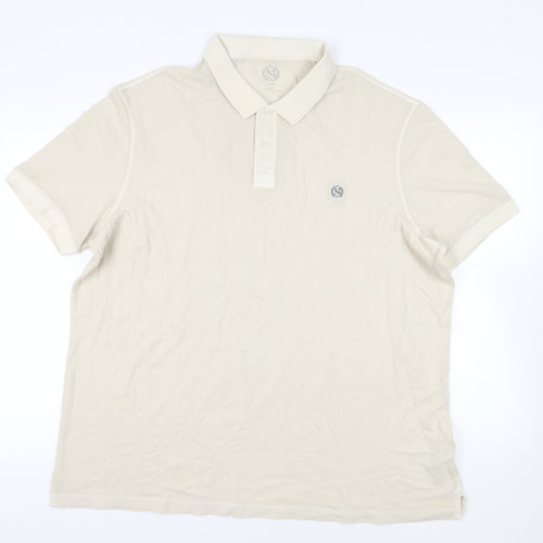 Marks and Spencer Mens Beige Cotton Polo Size 3XL Collared Button