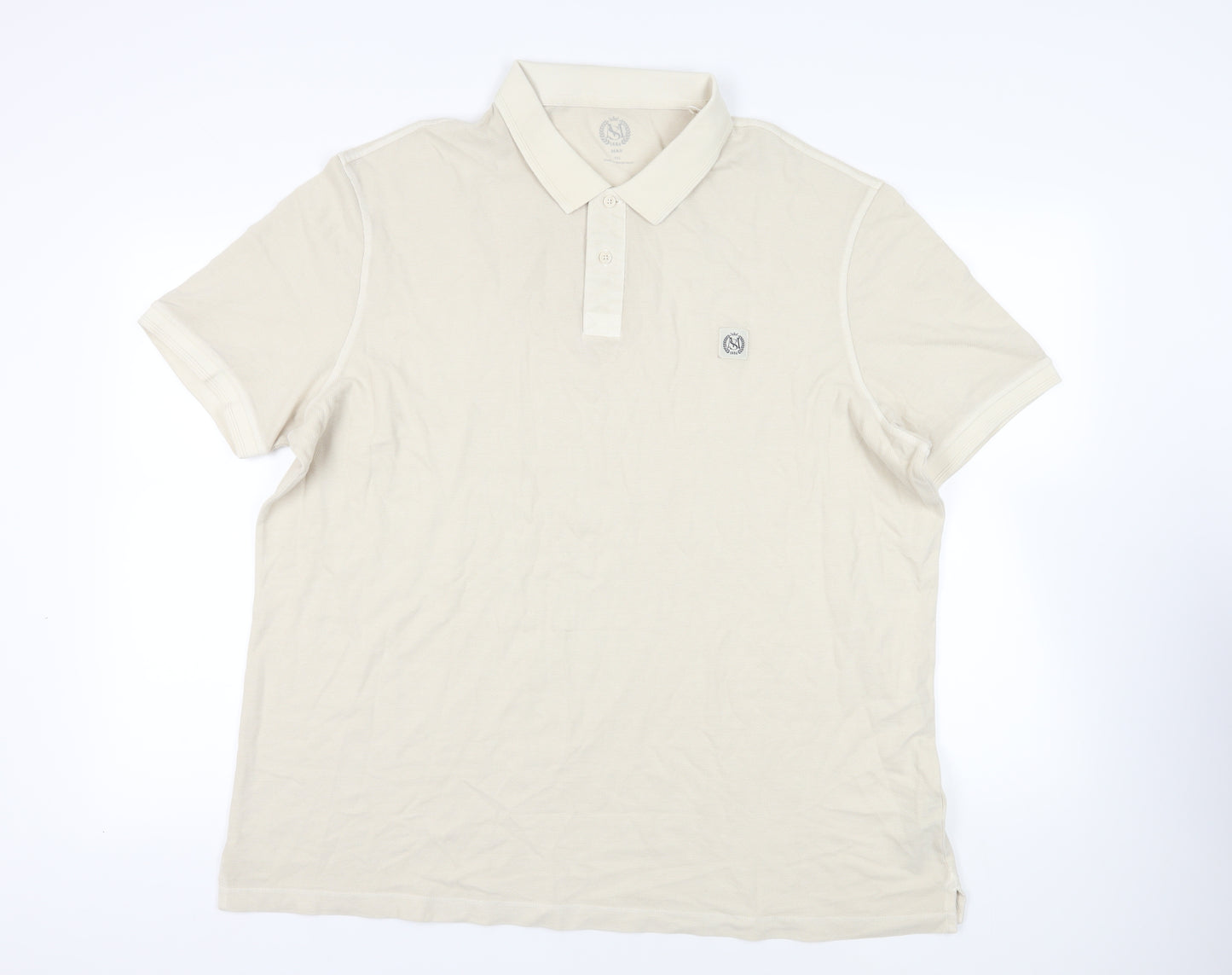 Marks and Spencer Mens Beige Cotton Polo Size 3XL Collared Button