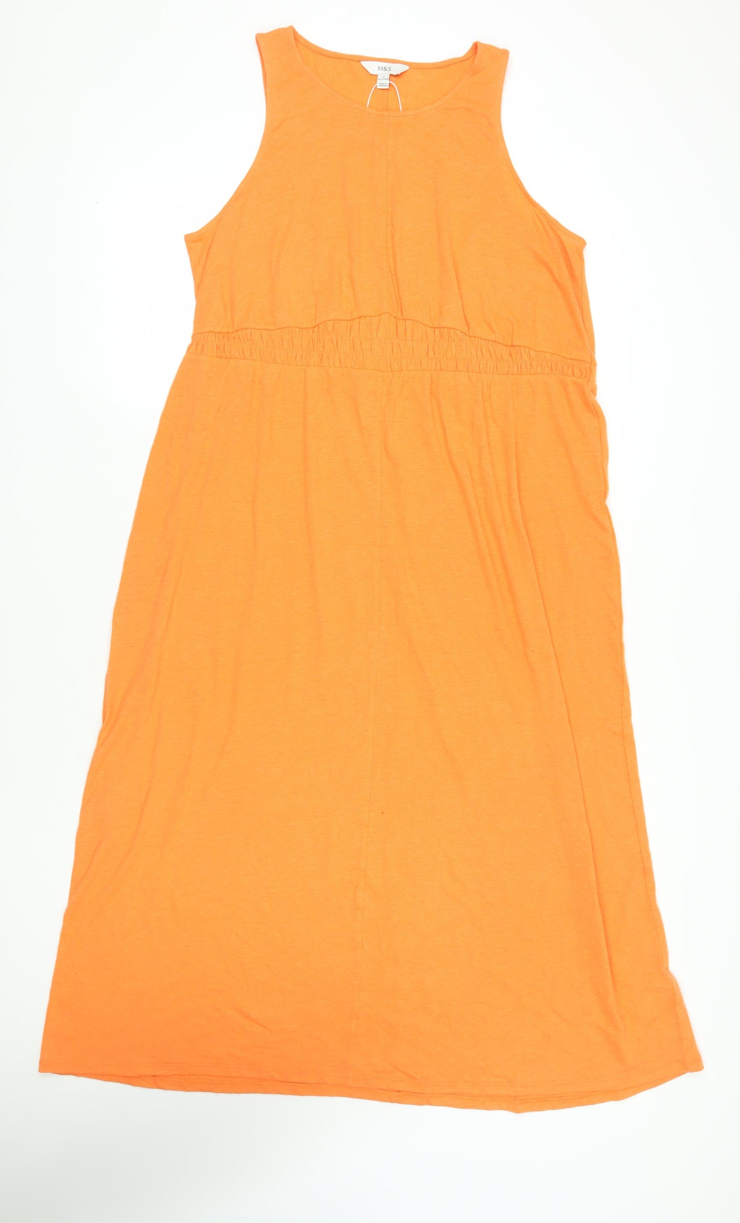 Marks and Spencer Womens Orange Linen Maxi Size 18 Round Neck Pullover - Elasticated Waist