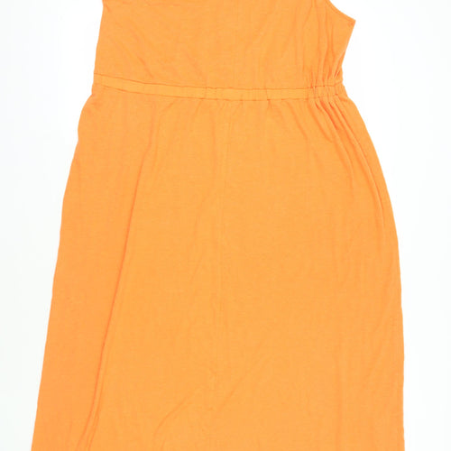 Marks and Spencer Womens Orange Linen Maxi Size 18 Round Neck Pullover - Elasticated Waist