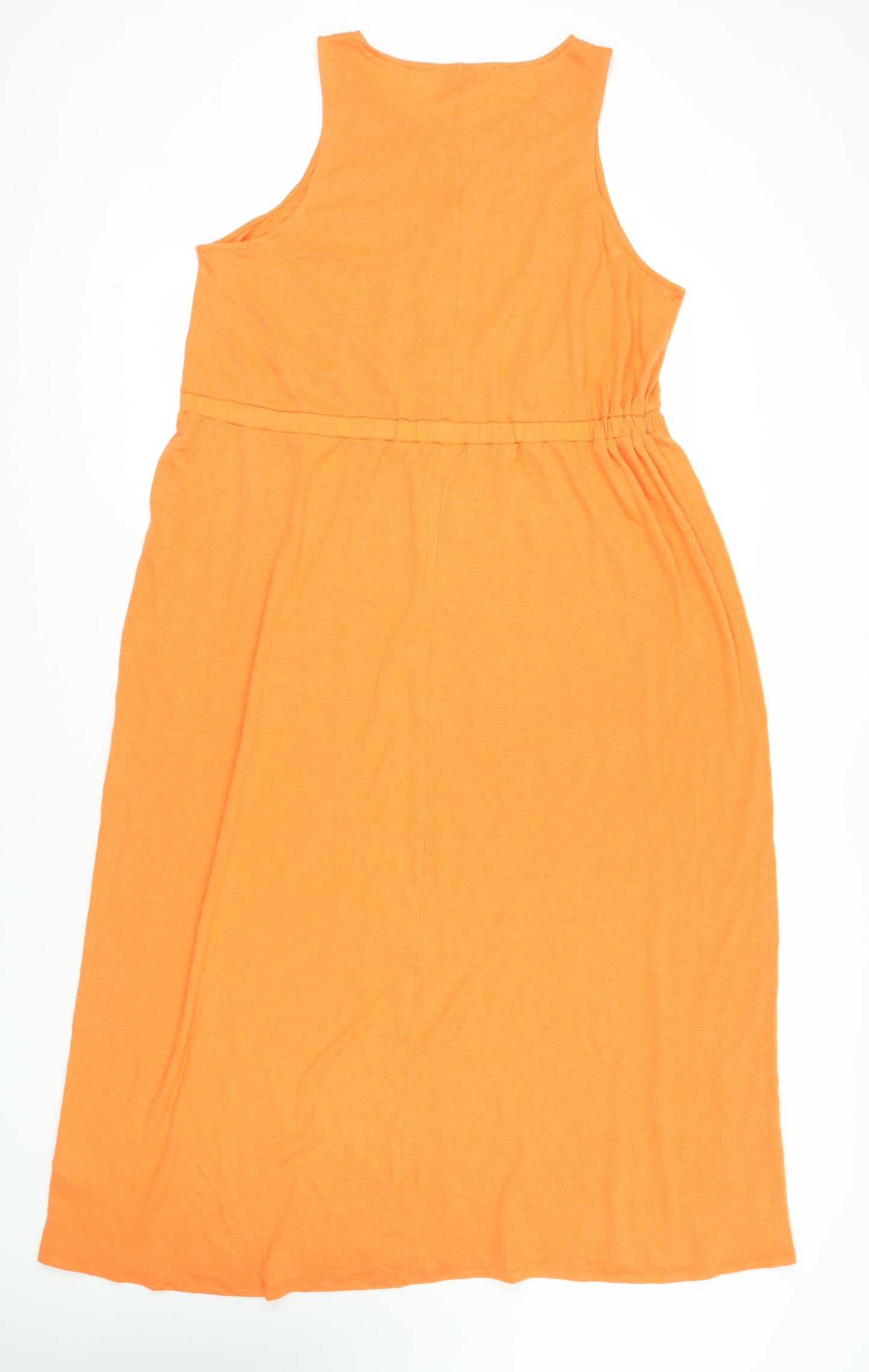 Marks and Spencer Womens Orange Linen Maxi Size 18 Round Neck Pullover - Elasticated Waist