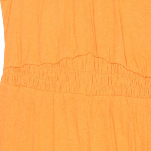 Marks and Spencer Womens Orange Linen Maxi Size 18 Round Neck Pullover - Elasticated Waist