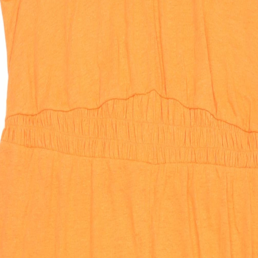 Marks and Spencer Womens Orange Linen Maxi Size 18 Round Neck Pullover - Elasticated Waist