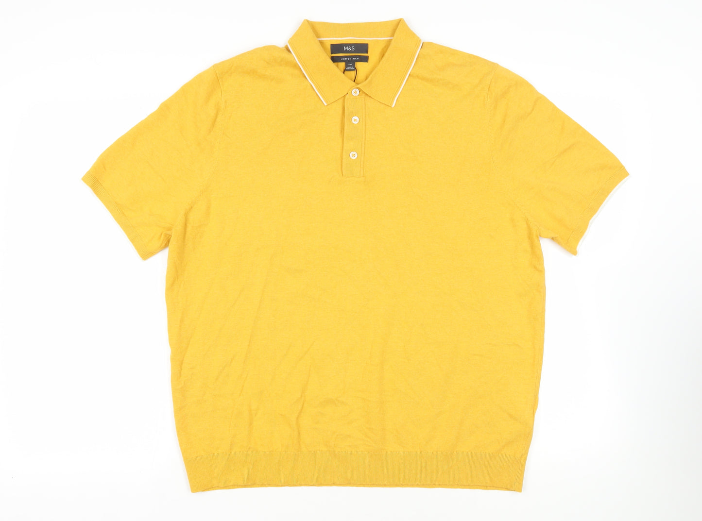 Marks and Spencer Mens Yellow Cotton Polo Size 2XL Collared Button