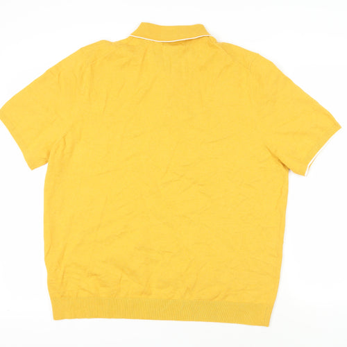 Marks and Spencer Mens Yellow Cotton Polo Size 2XL Collared Button