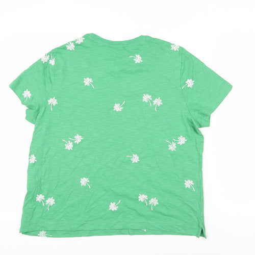 Marks and Spencer Womens Green Geometric Cotton Basic T-Shirt Size 16 Crew Neck - Palm Tree Print