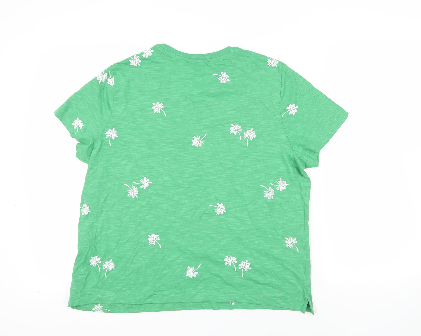 Marks and Spencer Womens Green Geometric Cotton Basic T-Shirt Size 16 Crew Neck - Palm Tree Print