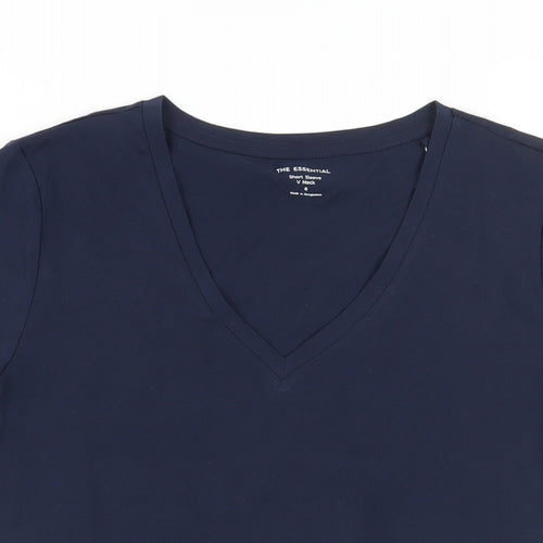 Marks and Spencer Womens Blue Cotton Basic T-Shirt Size 6 V-Neck