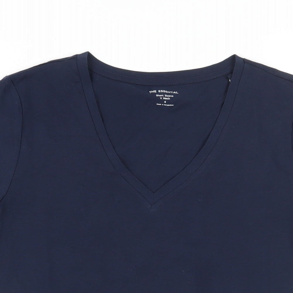 Marks and Spencer Womens Blue Cotton Basic T-Shirt Size 6 V-Neck