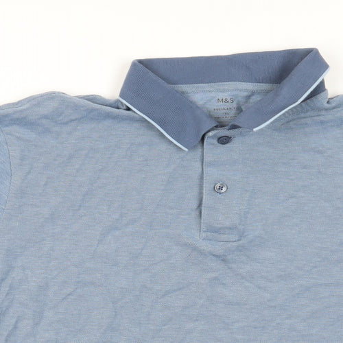 Marks and Spencer Mens Blue Cotton Polo Size XL Collared Button