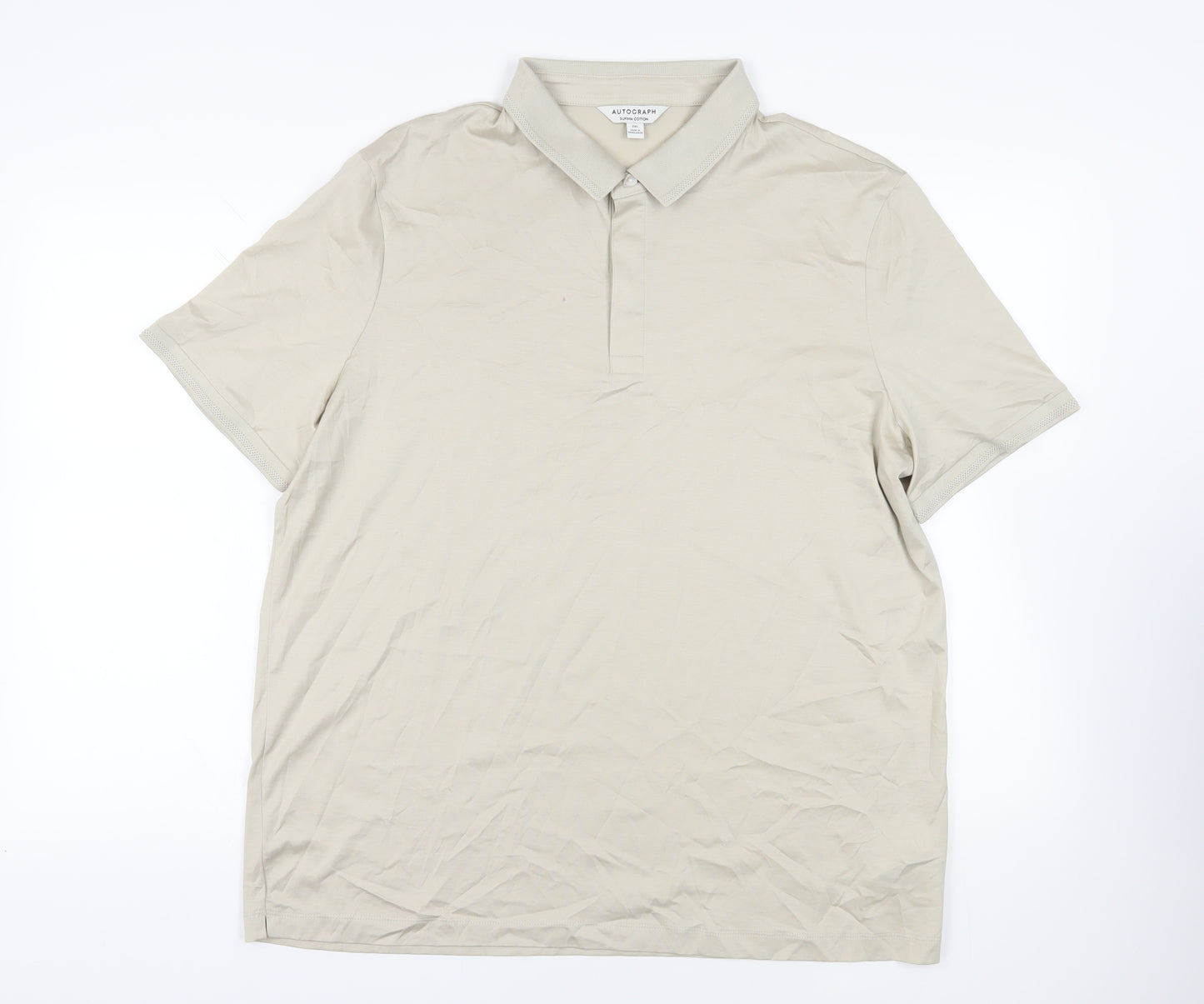 Autograph Mens Beige Cotton Polo Size 2XL Collared Button