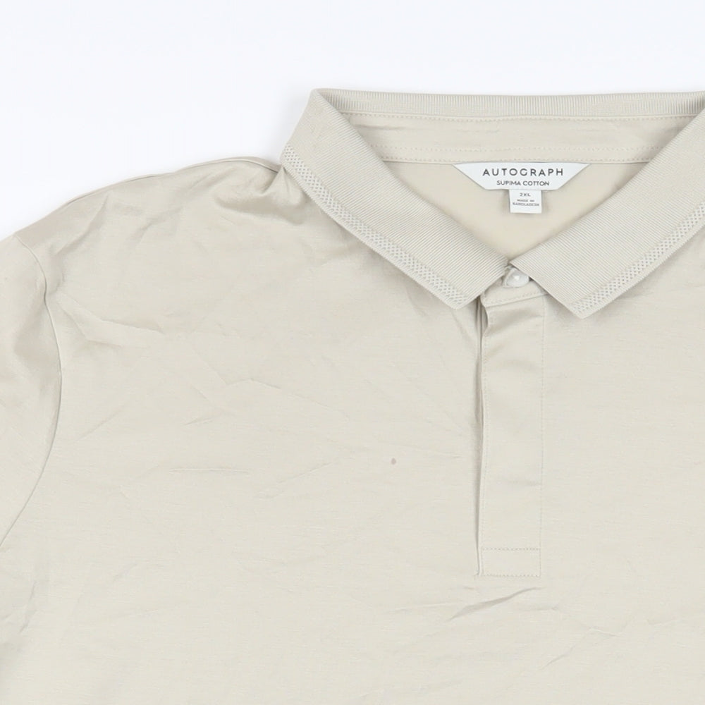 Autograph Mens Beige Cotton Polo Size 2XL Collared Button