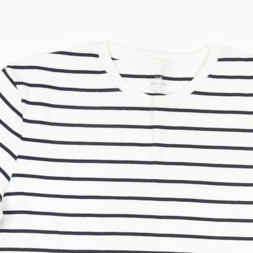 Marks and Spencer Mens White Striped Cotton T-Shirt Size M Crew Neck