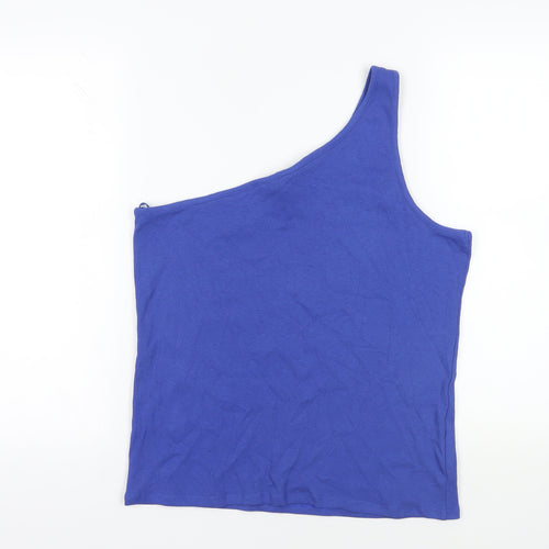 Marks and Spencer Womens Blue Cotton Basic Tank Size 20 One Shoulder - Ribbed