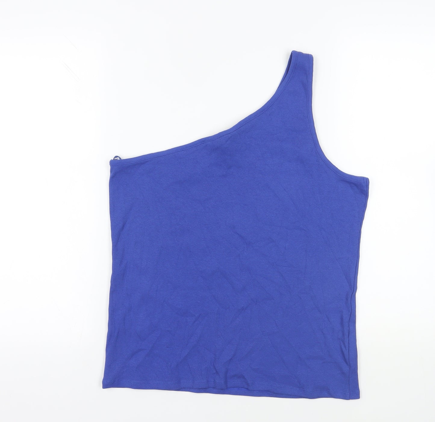 Marks and Spencer Womens Blue Cotton Basic Tank Size 20 One Shoulder - Ribbed