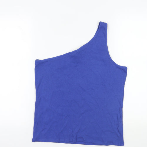 Marks and Spencer Womens Blue Cotton Basic Tank Size 20 One Shoulder - Ribbed