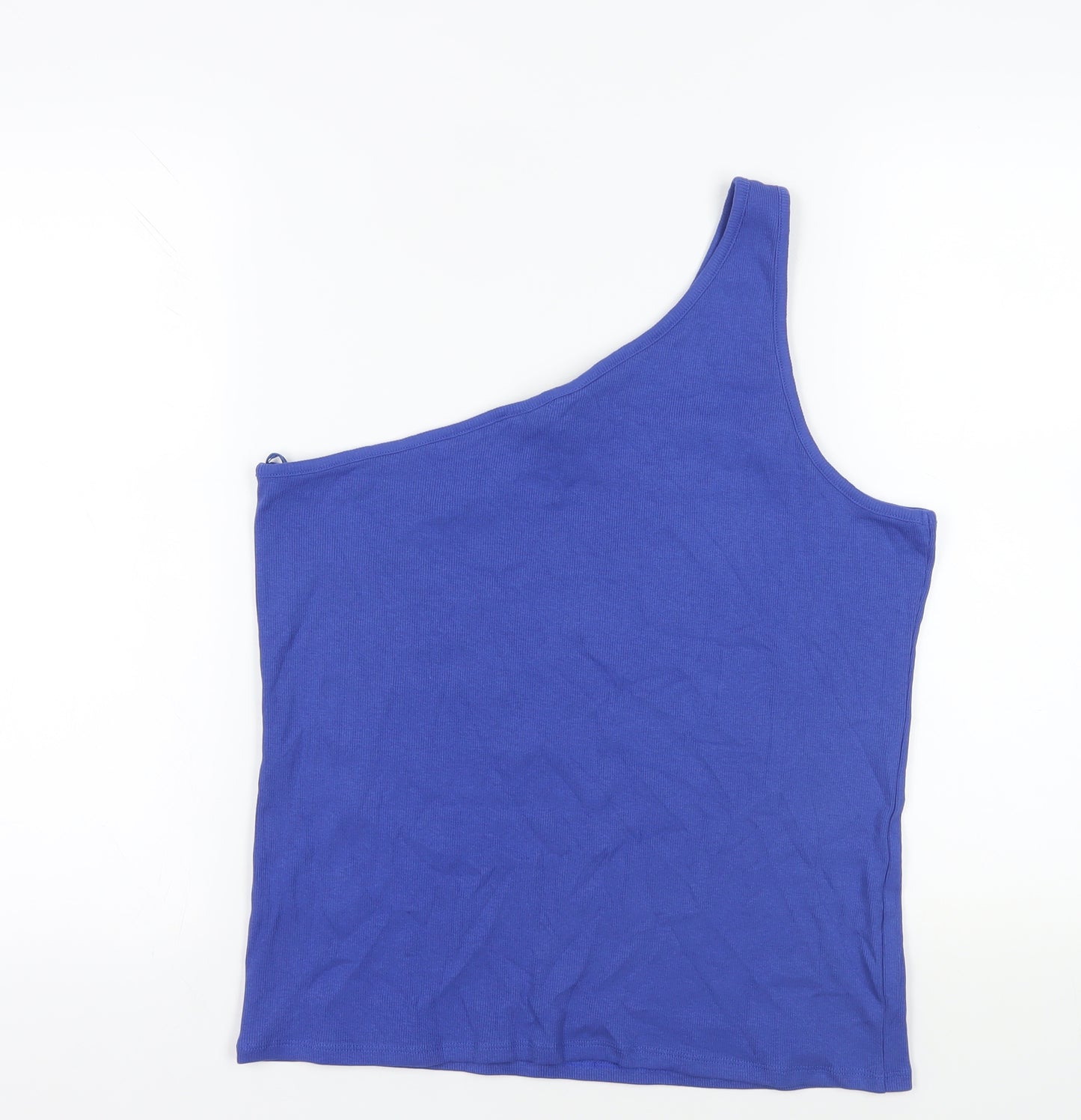 Marks and Spencer Womens Blue Cotton Basic Tank Size 20 One Shoulder - Ribbed