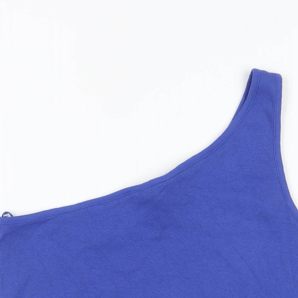 Marks and Spencer Womens Blue Cotton Basic Tank Size 20 One Shoulder - Ribbed