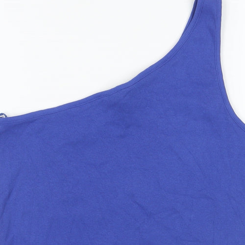 Marks and Spencer Womens Blue Cotton Basic Tank Size 20 One Shoulder - Ribbed