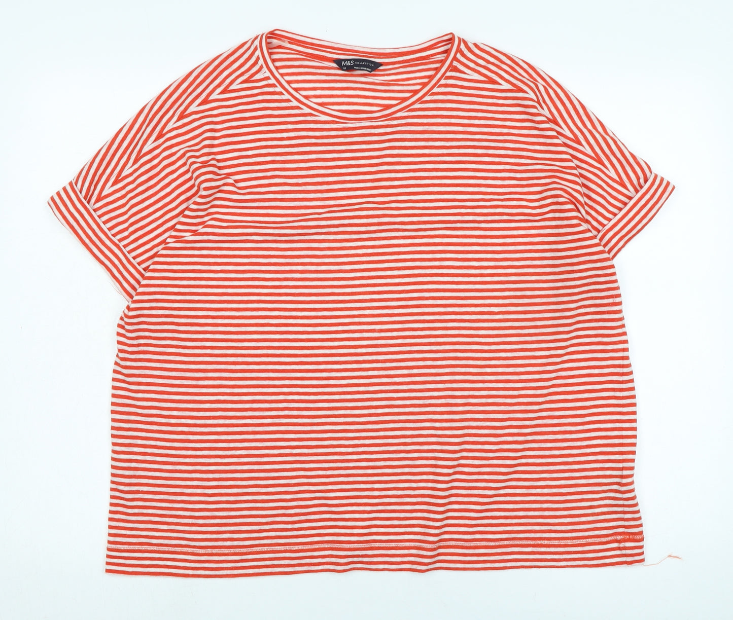 Marks and Spencer Womens Red Cotton Basic T-Shirt Size 18 Boat Neck