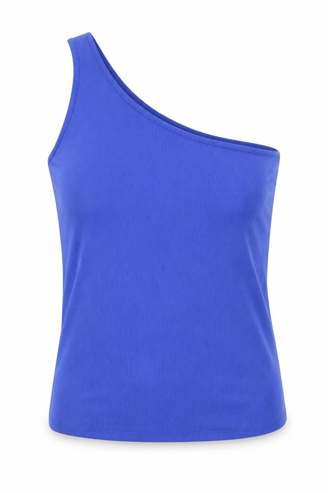 Front view of Marks & Spencer women’s purple cotton basic tank, size UK 20, one shoulder