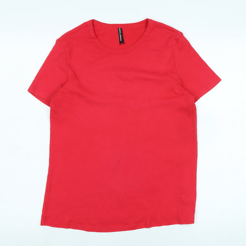 Marks and Spencer Womens Red Cotton Basic T-Shirt Size 16 Scoop Neck