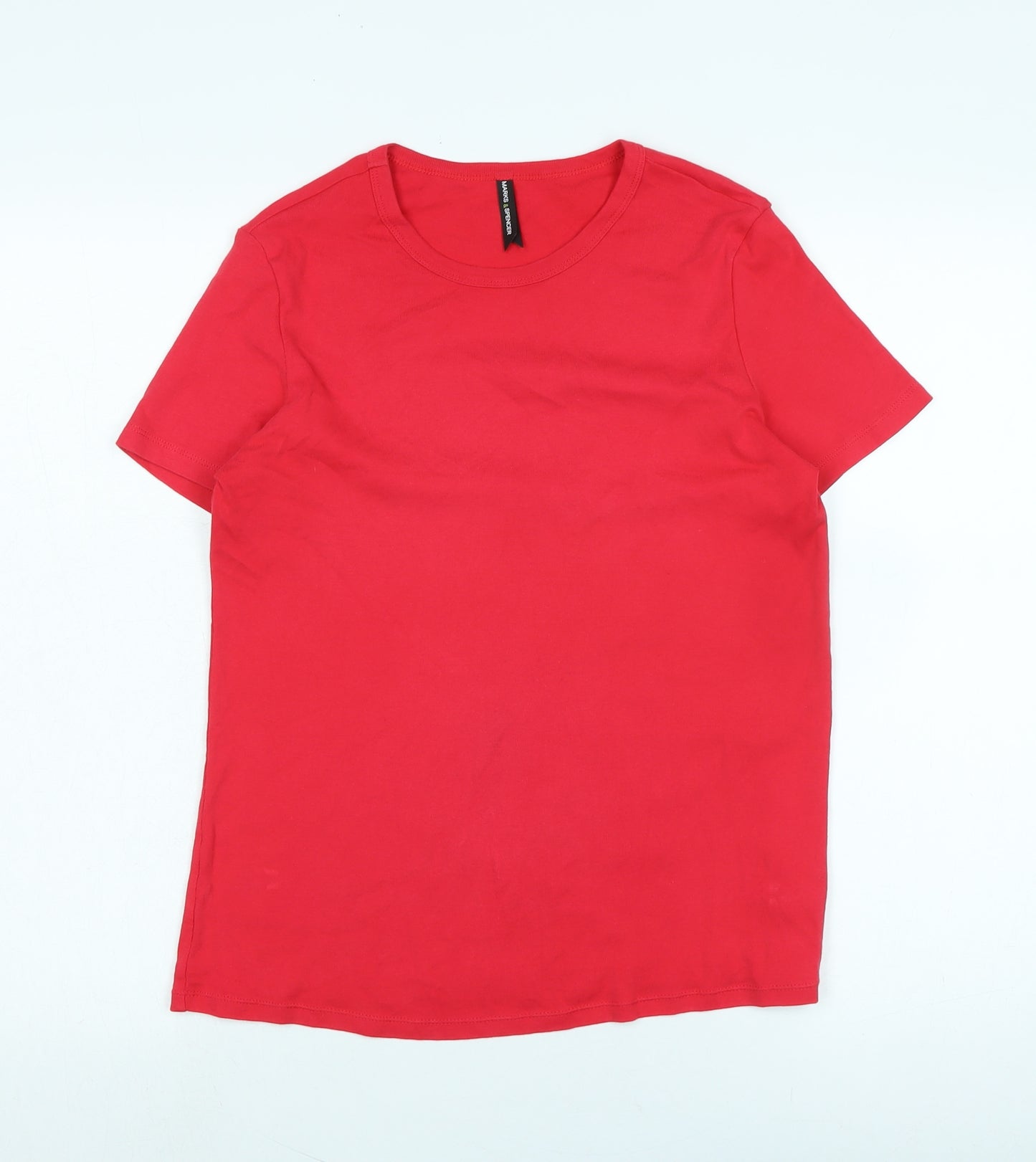Marks and Spencer Womens Red Cotton Basic T-Shirt Size 16 Scoop Neck