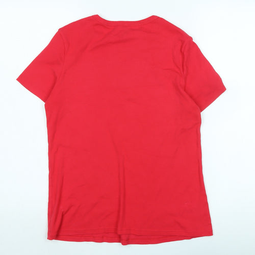 Marks and Spencer Womens Red Cotton Basic T-Shirt Size 16 Scoop Neck