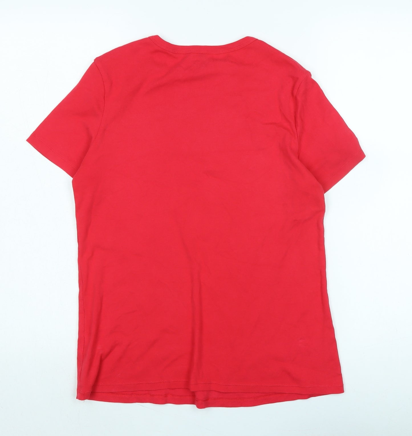 Marks and Spencer Womens Red Cotton Basic T-Shirt Size 16 Scoop Neck