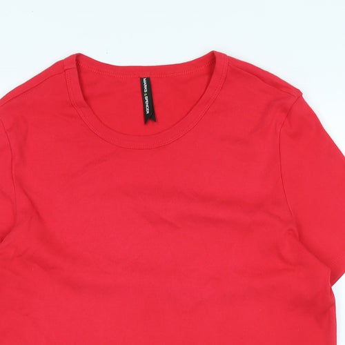 Marks and Spencer Womens Red Cotton Basic T-Shirt Size 16 Scoop Neck