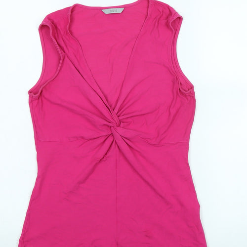 Marks and Spencer Womens Pink Cotton Basic T-Shirt Size 10 V-Neck