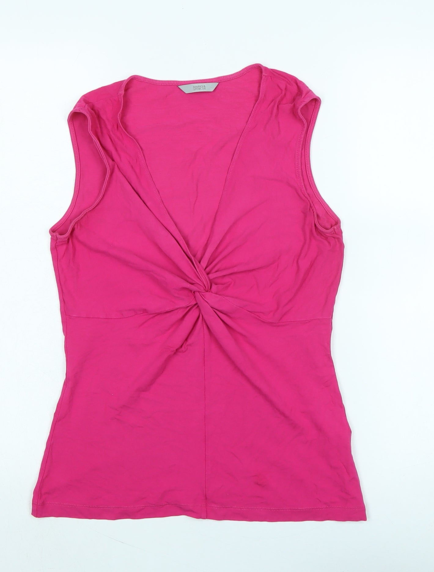 Marks and Spencer Womens Pink Cotton Basic T-Shirt Size 10 V-Neck