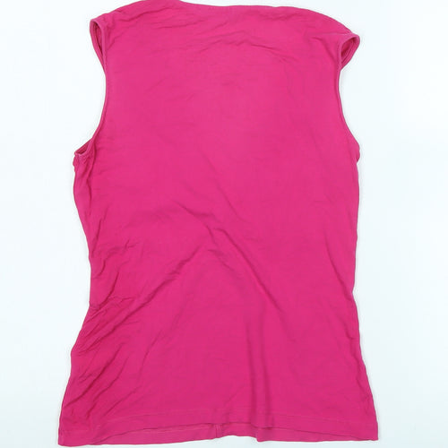 Marks and Spencer Womens Pink Cotton Basic T-Shirt Size 10 V-Neck