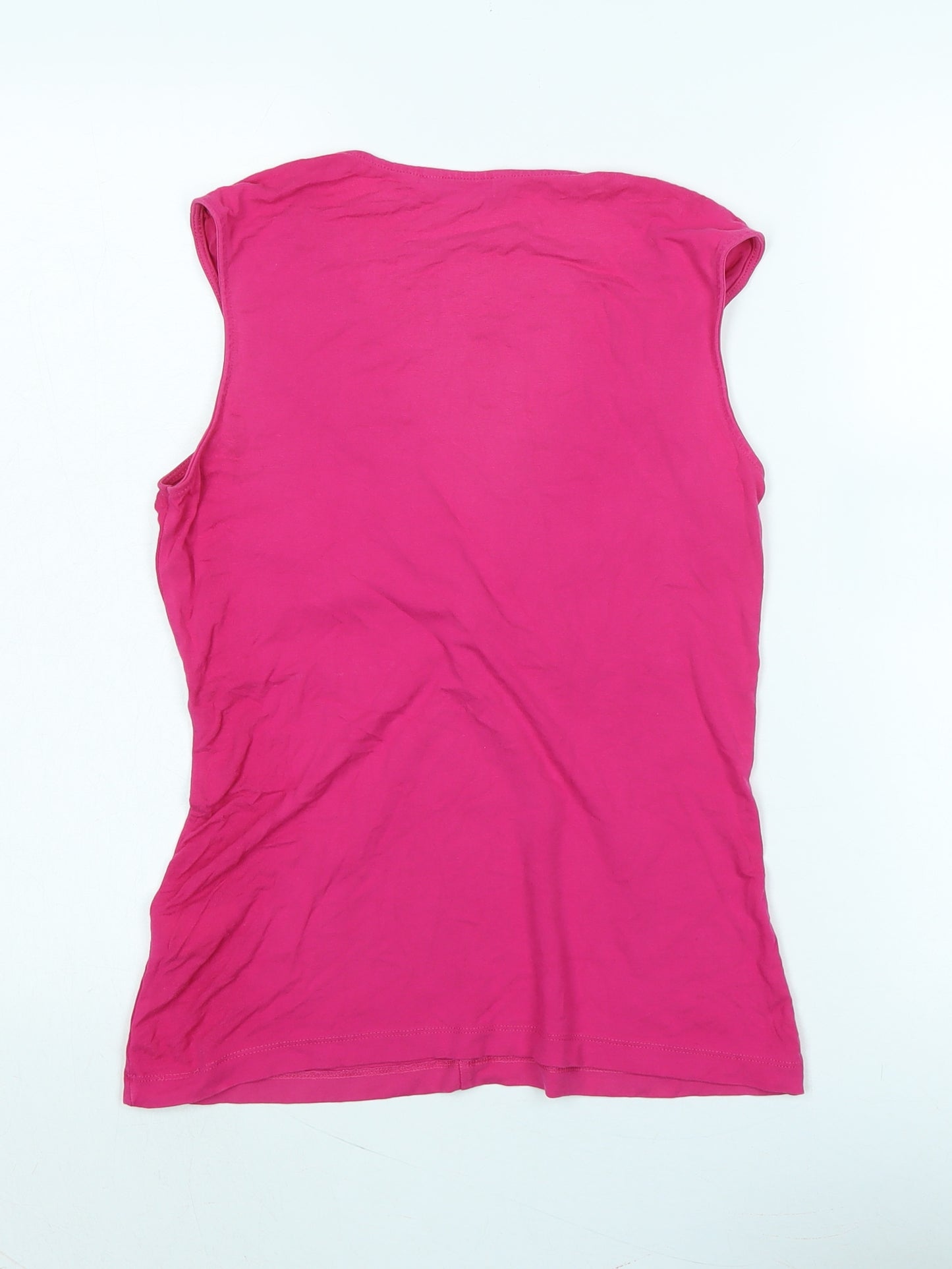 Marks and Spencer Womens Pink Cotton Basic T-Shirt Size 10 V-Neck