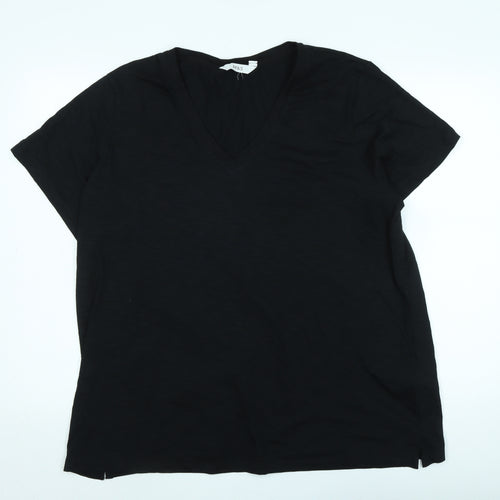 Marks and Spencer Womens Black Cotton Basic T-Shirt Size 20 V-Neck