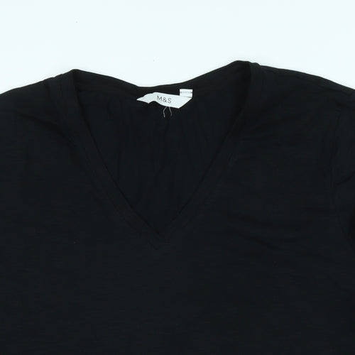 Marks and Spencer Womens Black Cotton Basic T-Shirt Size 20 V-Neck