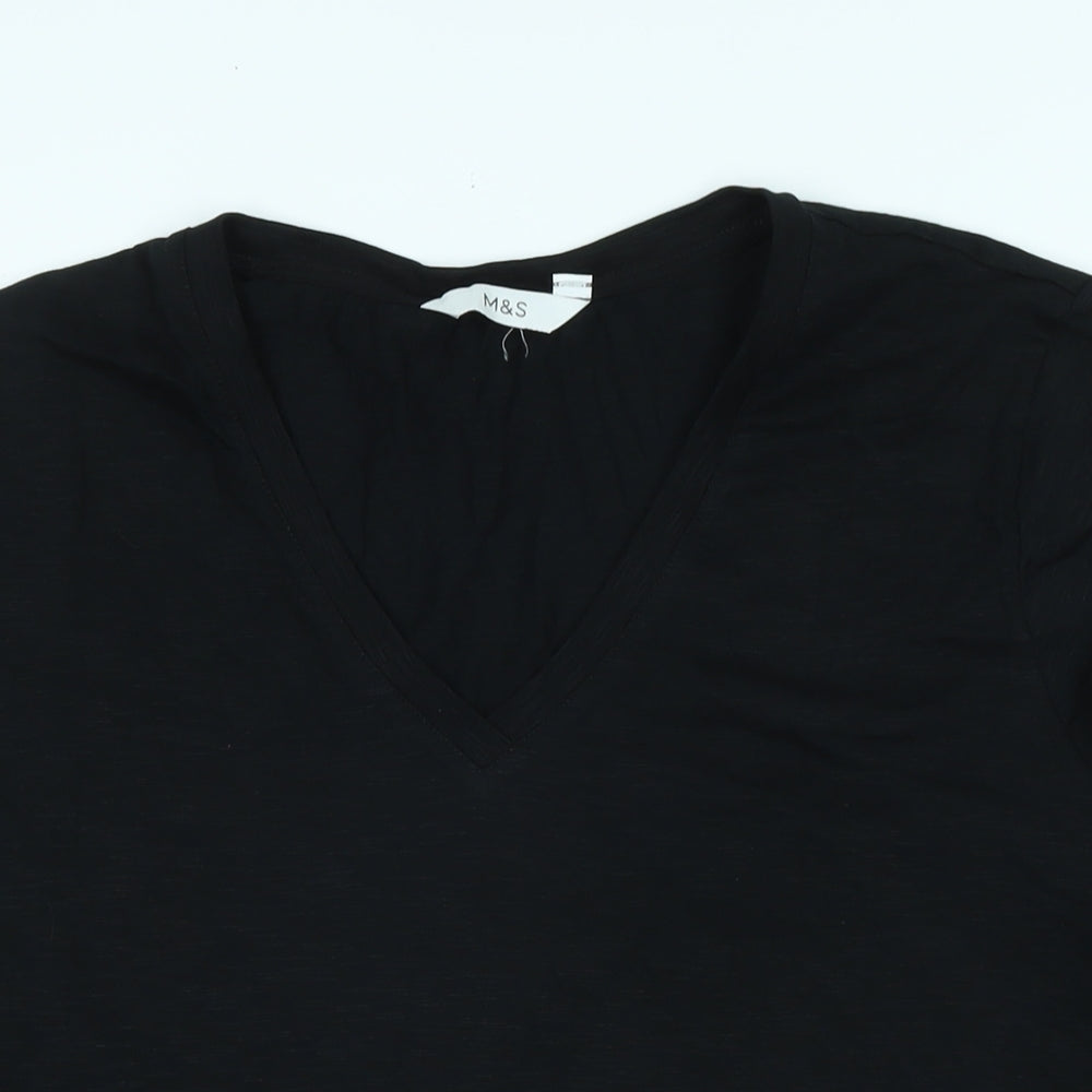 Marks and Spencer Womens Black Cotton Basic T-Shirt Size 20 V-Neck