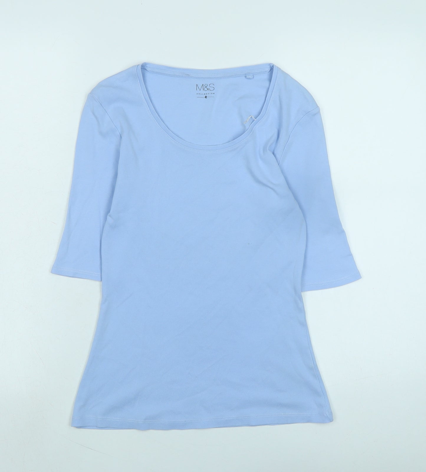 Marks and Spencer Womens Blue Cotton Basic T-Shirt Size 8 Scoop Neck