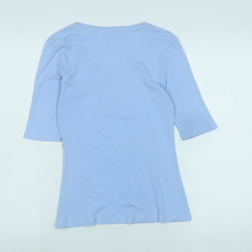 Marks and Spencer Womens Blue Cotton Basic T-Shirt Size 8 Scoop Neck