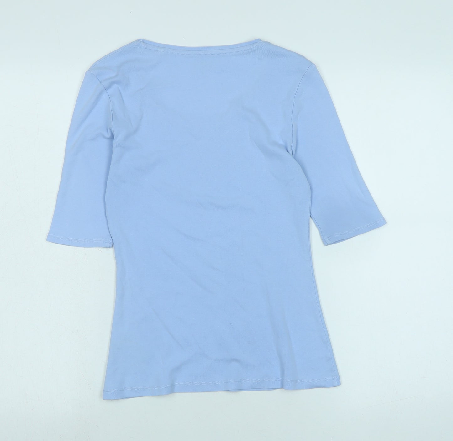 Marks and Spencer Womens Blue Cotton Basic T-Shirt Size 8 Scoop Neck