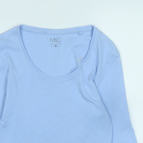 Marks and Spencer Womens Blue Cotton Basic T-Shirt Size 8 Scoop Neck