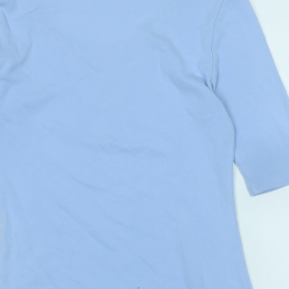 Marks and Spencer Womens Blue Cotton Basic T-Shirt Size 8 Scoop Neck