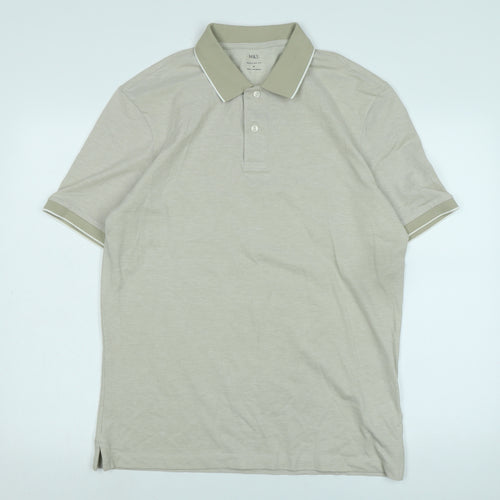 Marks and Spencer Mens Beige Cotton Polo Size M Collared - 27